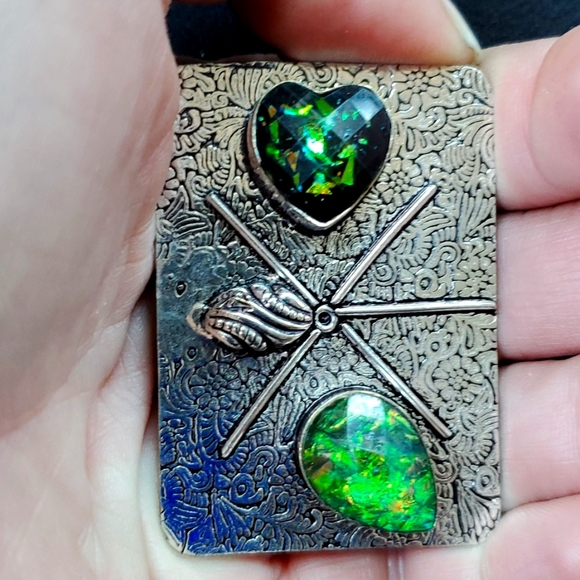 New Triplet Opal 925 Silver Crescent Moon Wand Pendant. - Picture 12 of 15